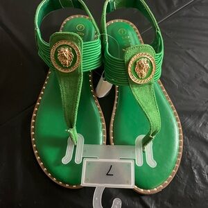 Green Sandals with Gold Accent